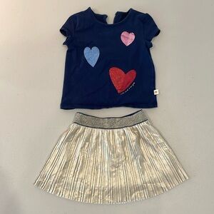EUC Kate Spade Girls' Valentine Hearts Shirt & Gold
Skirt Set 18 Months